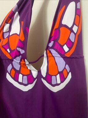 NWT  Purple Halter One-Piece Swimsuit with Bold Butterfly Print Size 2XL